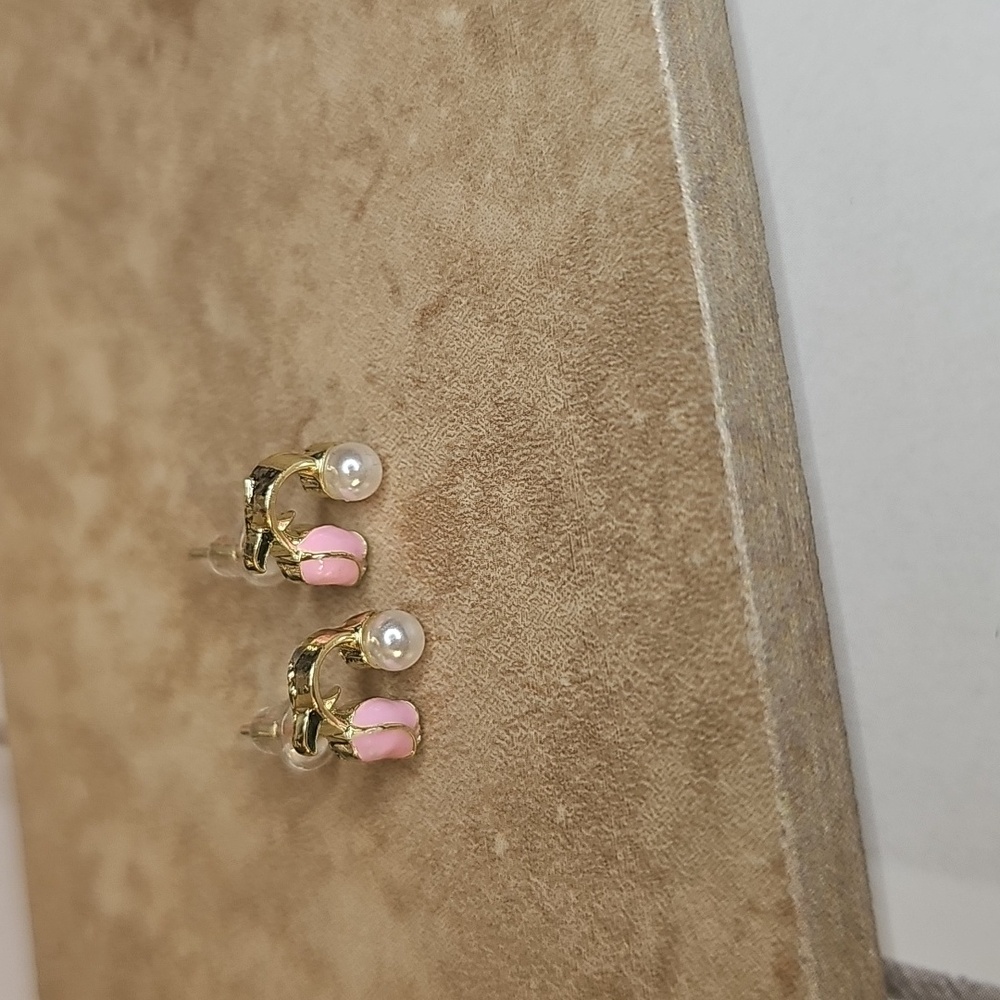 Gold and Pink Floral Pearl Earrings